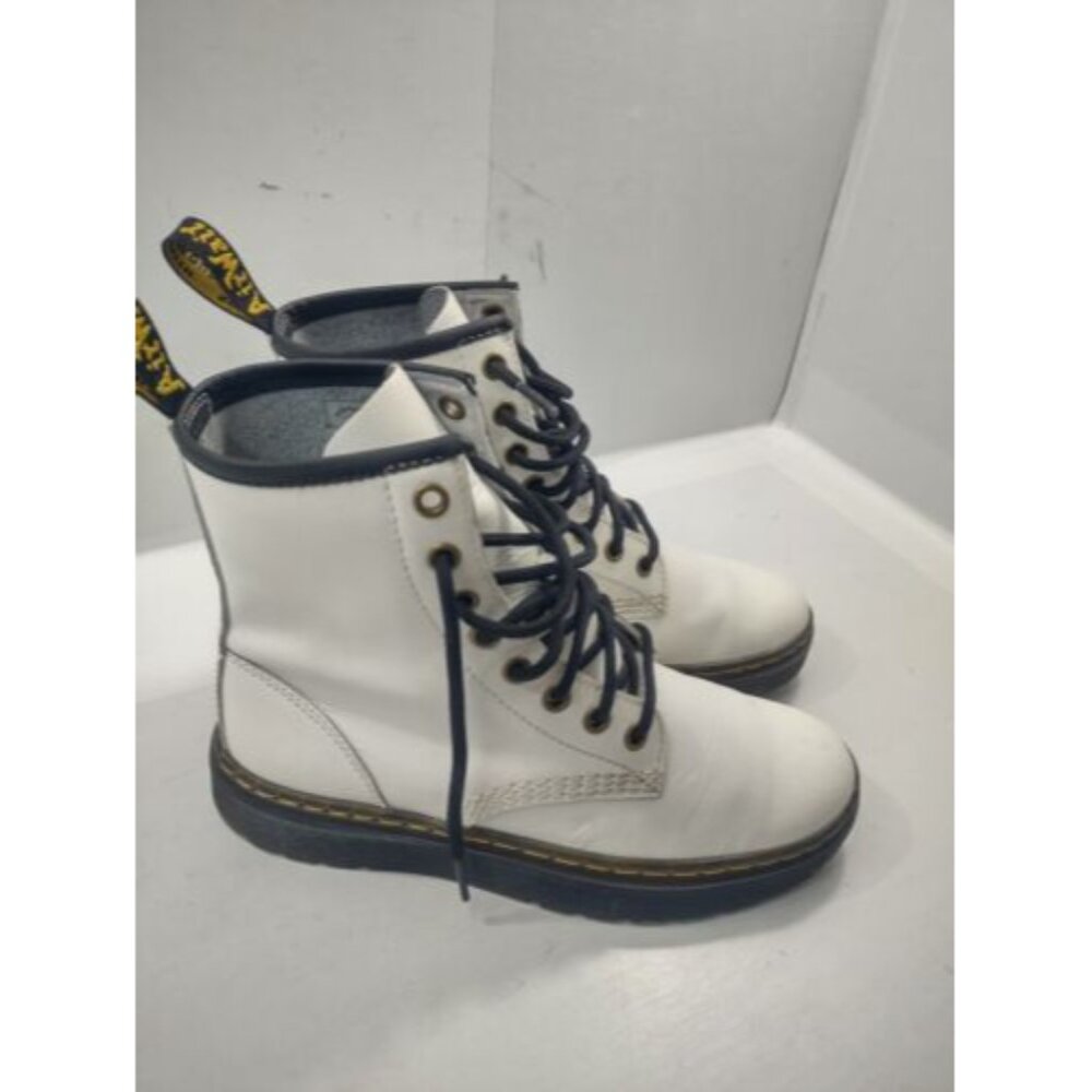 Dr. Martens White Combat Boots with Black Laces and Thick Rubber Sole